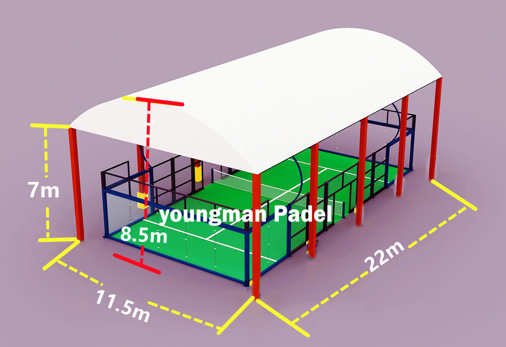 Quelle est la taille et la dimension du toit du terrain de padel ?