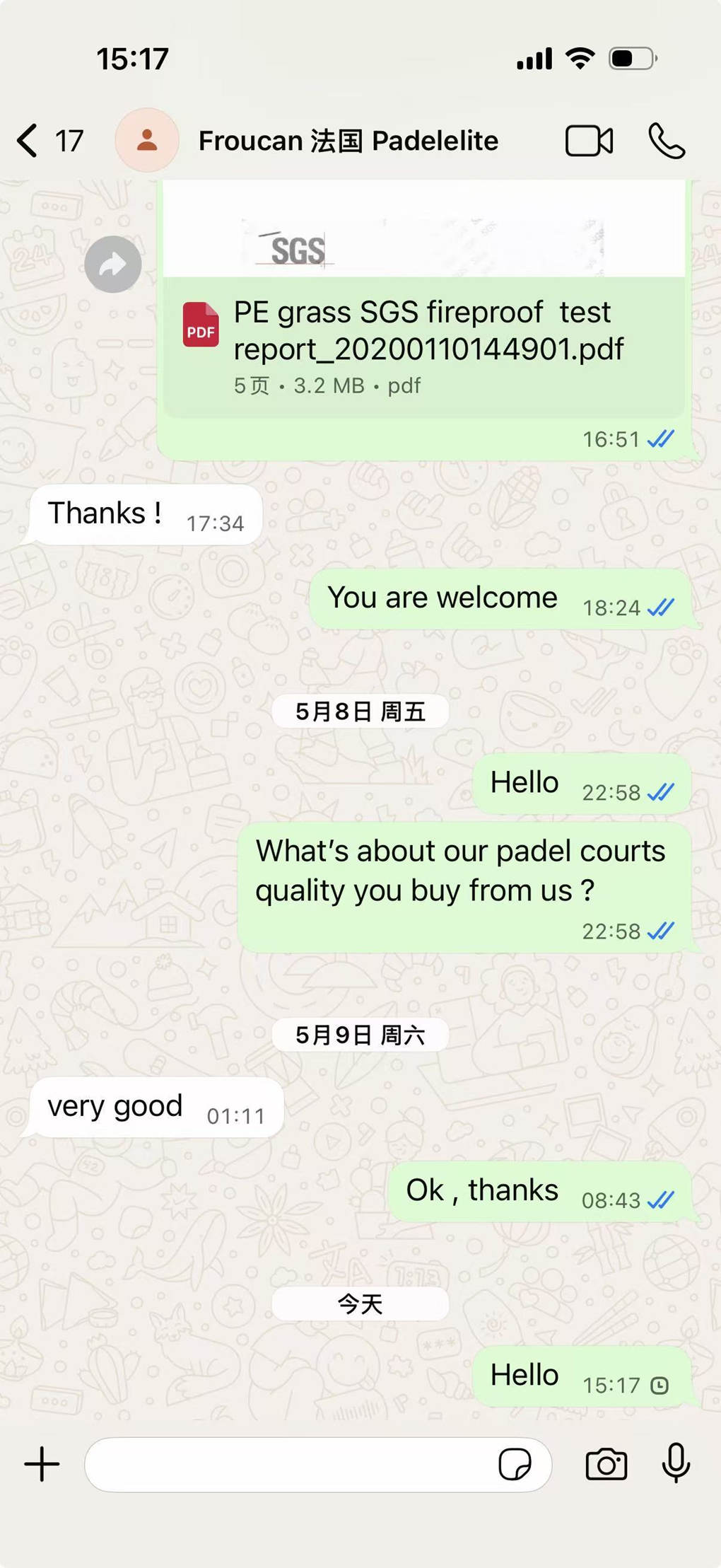 Un client français salue notre excellente qualité.